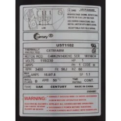 Century A.O. Smith - UST1102 C-Face 1 HP Up-Rated 56J Pool And Spa Pump Motor -Pool Supplies Shop UST1102 C Face 1 HP Up Rated 56J Pool and Spa Pump Motor 7